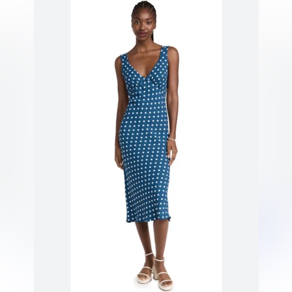 Reformation Dresses & Skirts - Reformation NWT Blue Beauden Dress with Cream Polka Dots in Lazuli size S